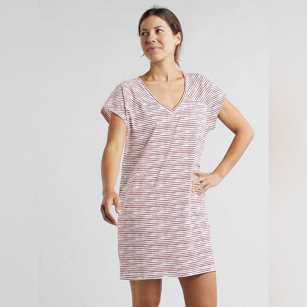 Title Nine Hiolani V Neck T-Shirt Dress With Pockets In Painted Stripe New